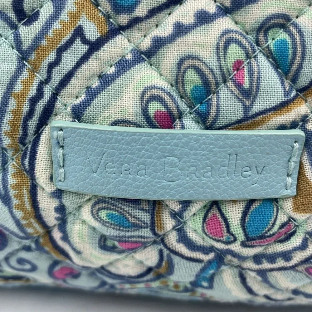 Vera Bradley Makeup Bag With Front Zipper Daisy Dot Blue Paisley 8” Excellent